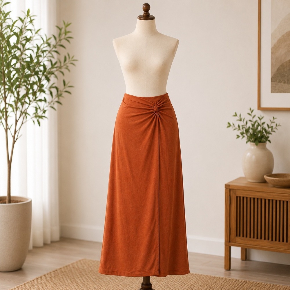 NWT Cupshe Maxi Skirt Womens XL Rust Orange Twist Front Slit Metallic Long Skirt